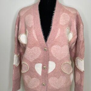 Chicwish Fluffy Pearl Heart Cardigan Sweater | Cozy & Cute